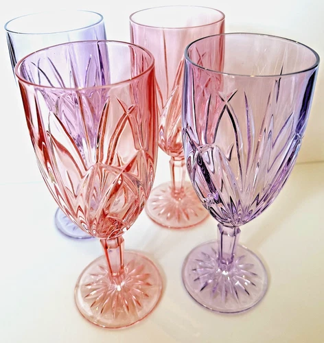 Set - 4 Waterford Marquis "Brookside Pastels" Large Iced Tea Glasses Goblets Vtg