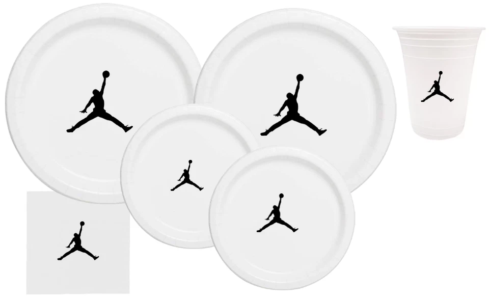 White | Jumpman Plates | Basketball Birthday Paper Plates | Disposable| 60 Piece - Image 2 of 4