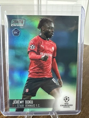 2020-21 Topps Stadium Club Chrome UCL - Jeremy Doku #22 Aqua Refractor /199 (RC)