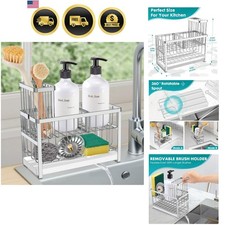 Kitchen Sponge Holder,Sink Caddy Organizer with High Brush Holder,Stainless S...