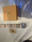 Burberry Men’s Beige Check Leather Dress Belt Size 36 Silver Logo BB Buckle — photo 2