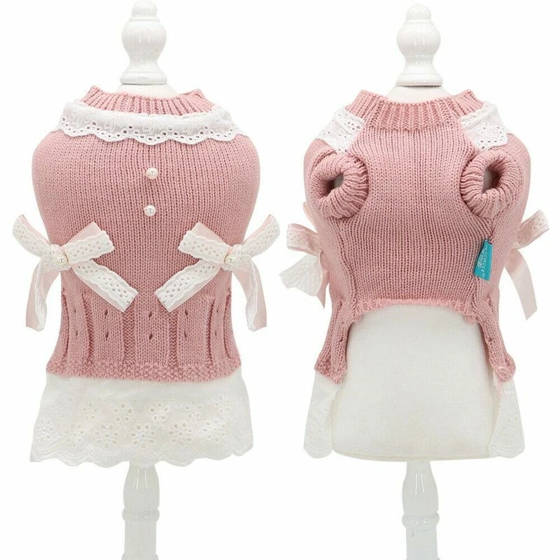 Warm Coat Classic Princess Dress Knit Clothes Dog Jumper Pet Cat Puppy Winter - Image 3 of 4