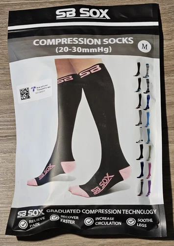SB SOX Knee High Compression Socks (20-30mmHg) Black / Pink Size M MEDIUM - NEW