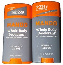 Lot Of 2 Mando Whole Body Deodorant Mt Fuji 2.6 OZ Smooth Solid 72 Hour Control