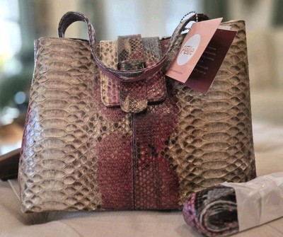 NWT Grand Pelle Genuine Python Leather Hot Pink Satchel + Crossbody EverydayLux