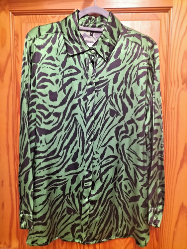 APPLE GREEN AND BLACK ZEBRA ANIMAL PRINT SATIN BLOUSE, NEXT SIZE 14 NEW WITH TAG - Picture 3 of 8