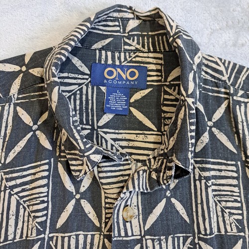 Ono Company Hawaiian Shirt Mens Large Blue Bamboo Silk Cotton Aloha Casual - Picture 2 of 8