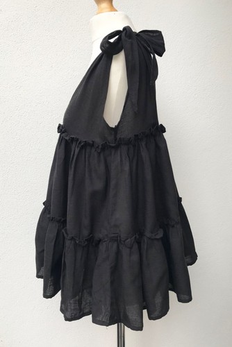 BOOHOO Linen Babydoll Smock Top w/ Tie Straps - Black - Size 6/8 - BNWT - Picture 4 of 9