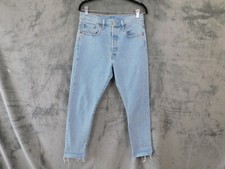 Levis 501 Jeans Womens 29 High Rise Skinny Button Fly Denim Raw Hem Stretch