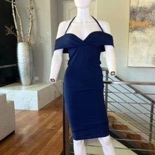 Nookie Athena Off Shoulder Midi Dress in Blue