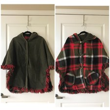 Vintage Olive Green Plaid Reversible Cape, size M/L