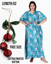 Indian Sky Blue Floral Cotton Kaftan Night Maxi Gown Women Clothing Kaftan US