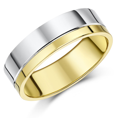 Ehering 9 kt zweifarbig Gold schwer flach Hofband 4 mm, 6 mm