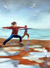 Meer Strand Yogastunde Ölmalerei 30x40 cm Meereslandschaft Ölgemälde auf Karton