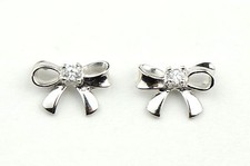 14k Solid White or Yellow Gold Bow Tie Stud Earrings with CZ