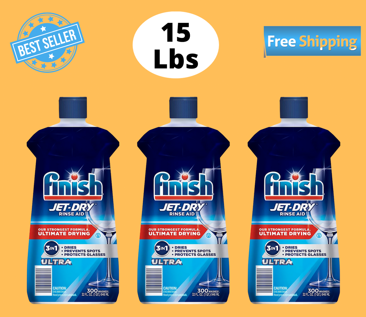 3pc Finish Jet-Dry Ultra Rinse Aid, Dishwasher Rinse & Drying Agent (32 fl. oz.)