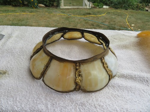 ANTIQUE SLAG GLASS Round Top Chandelier LAMP SHADE REPLACEMENT Caramel Amber
