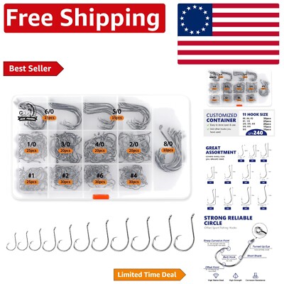 Versatile Circle Hooks Assortment - 11 Sizes for Fresh & Saltwater Fishing