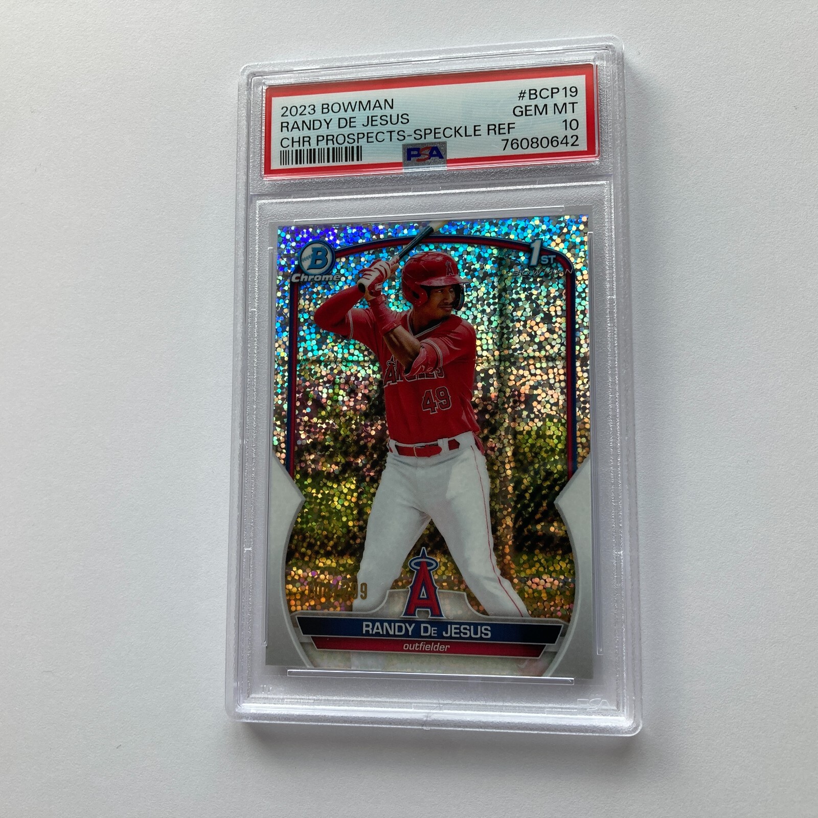 Randy De Jesus 2023 Bowman 1st Chrome Speckle Refractor Card /299 #BCP19 PSA 10