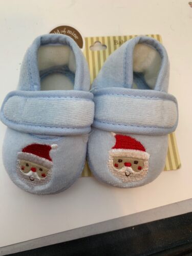 Carters Newborn Baby Infant Blue Booties House Shoes Slippers With Santa Clause