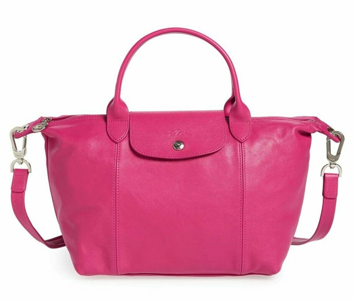 NWT LONGCHAMP Le Pliage Cuir Medium Leather Satchel Crossbody Bag CYCLAMEN  Pink