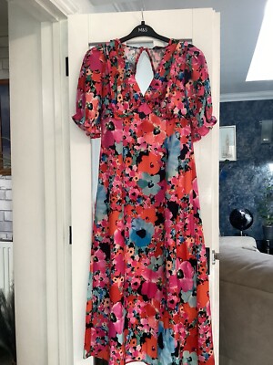 Lipsy BNWT floral long summer dress, pink/blue 12 UK