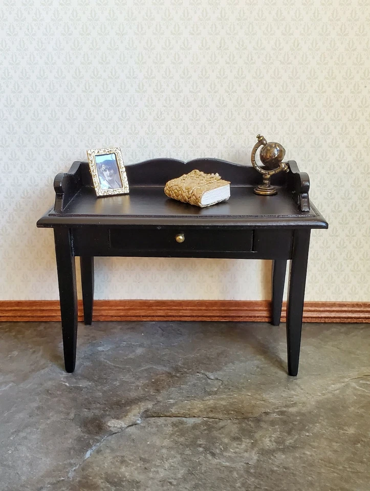 Dollhouse Writing Desk with Drawer Wood Black Finish 1:12 Scale Furniture - Image 3 of 4