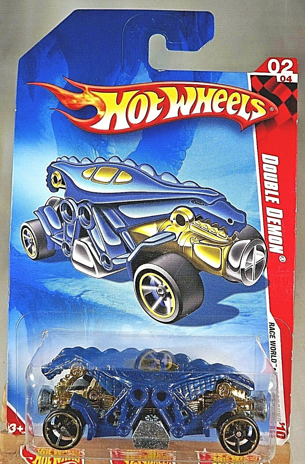 2010 Hot Wheels #186 Race World-Underground 2/4 DOUBLE DEMON Blue w/Black OH5 Sp