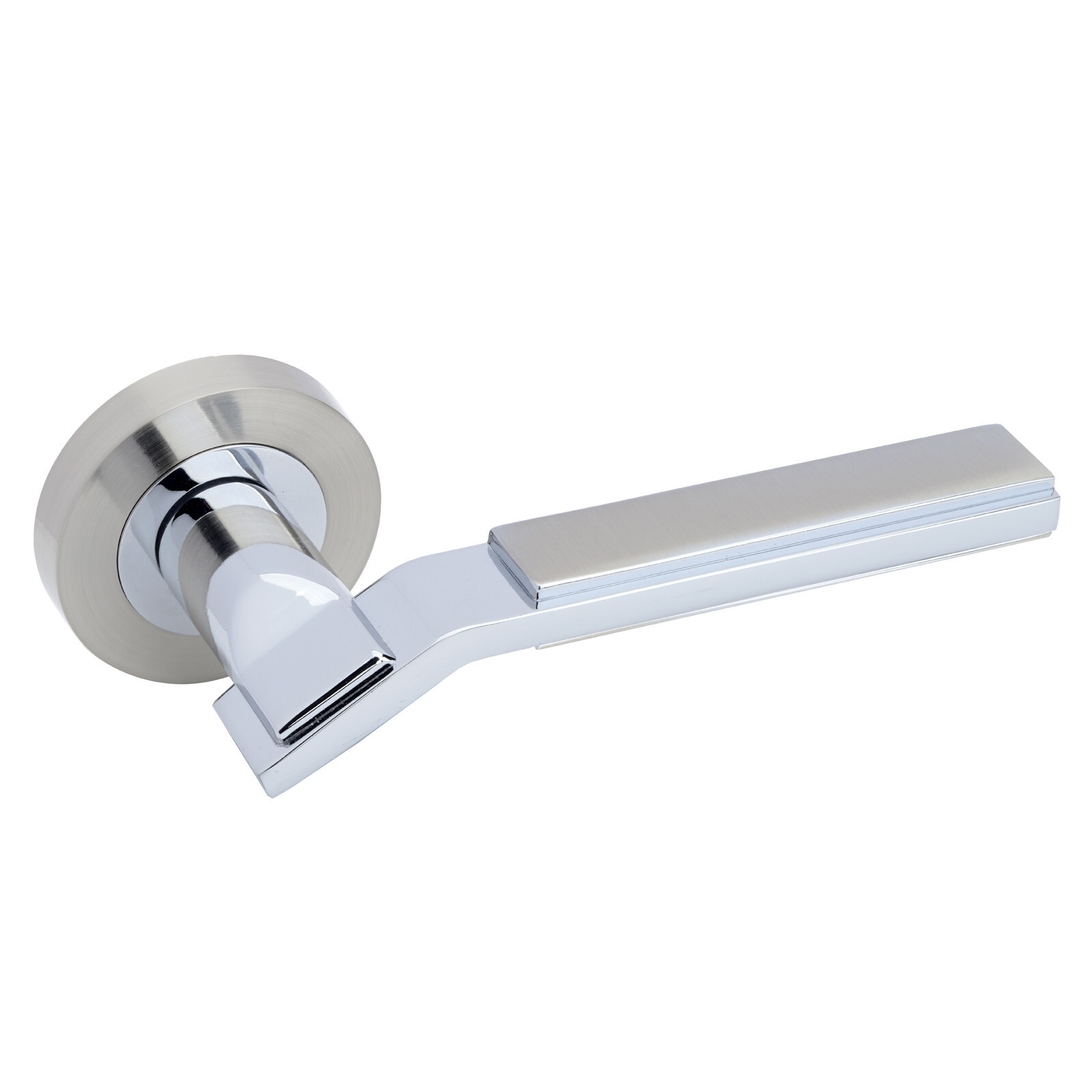 Modern Door Handles with Duo Chrome Rectangular Levers on Rose