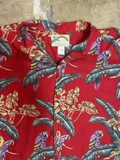 Paradise Found Hawaiian Aloha Shirt Red Jungle Bird Magnum PI Mens XL USA Rayon