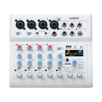 SUM-E7 Audio Sound Card Mixer USB BT Audio Mixer Recording 48V Phantom Power