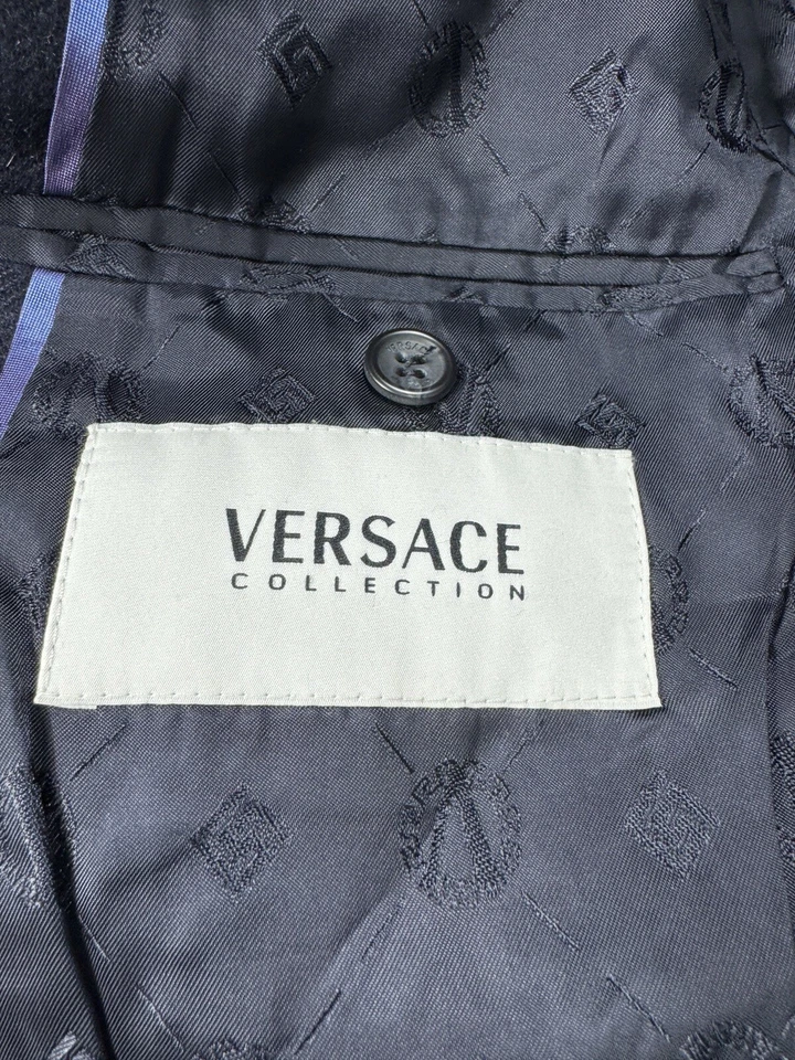 Blazer de lana de alpaca angora azul marino pecho 40” Versace Collection para hombre diseñador Foto 4 de 4