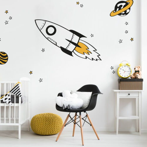 Confezione adesivi da parete Rocket and Stars (Arancione) | adesivi da parete a tema spaziale - Foto 1 di 2