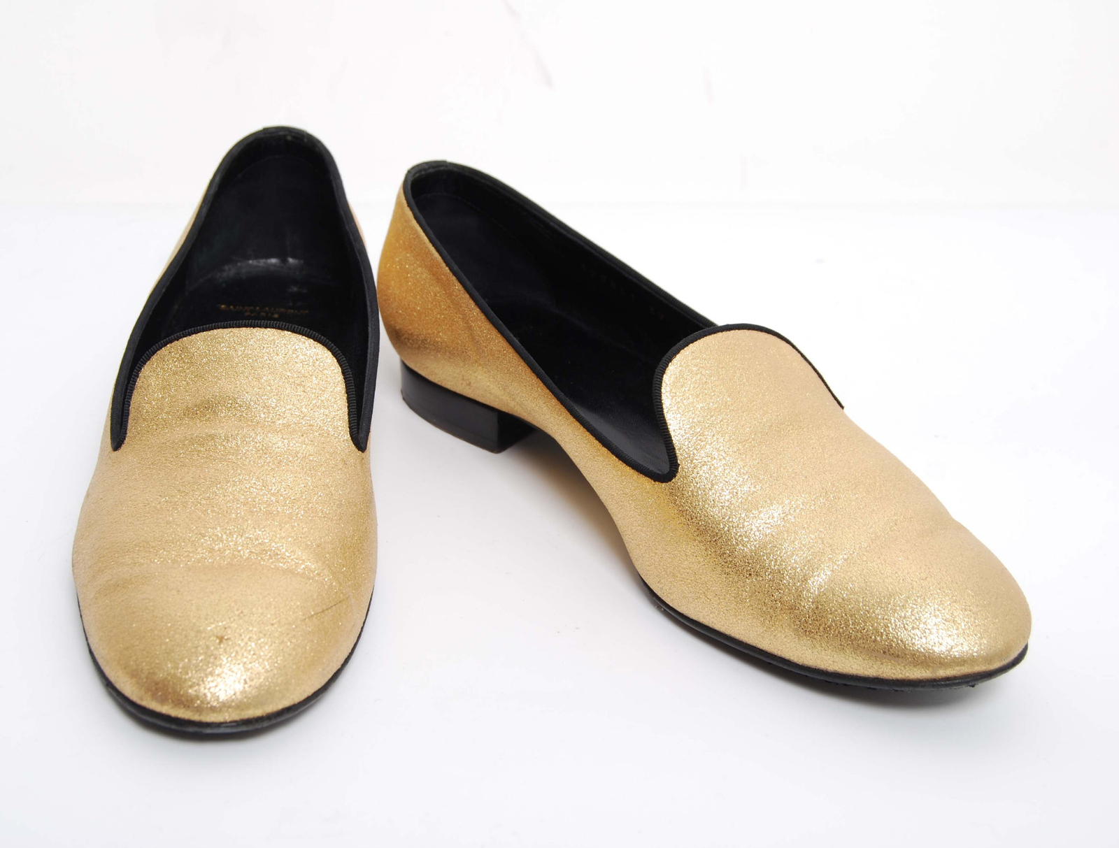 Mocassino donna Yves Saint Laurent oro pelle glitter casual scarpe basse taglia EUR 39