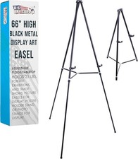 Art Supply 66" High Black Metal Display Art Easel - Large Adjustable Height Port