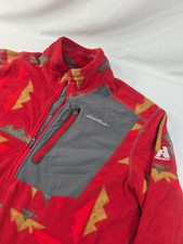 Eddie Bauer Fleece Pullover Men Medium Red Geometric Aztec Quarter Zip neck Fall