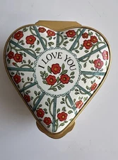 Halcyon Days Enamel Heart Box “I Love You” Red Floral England Trinket Gift