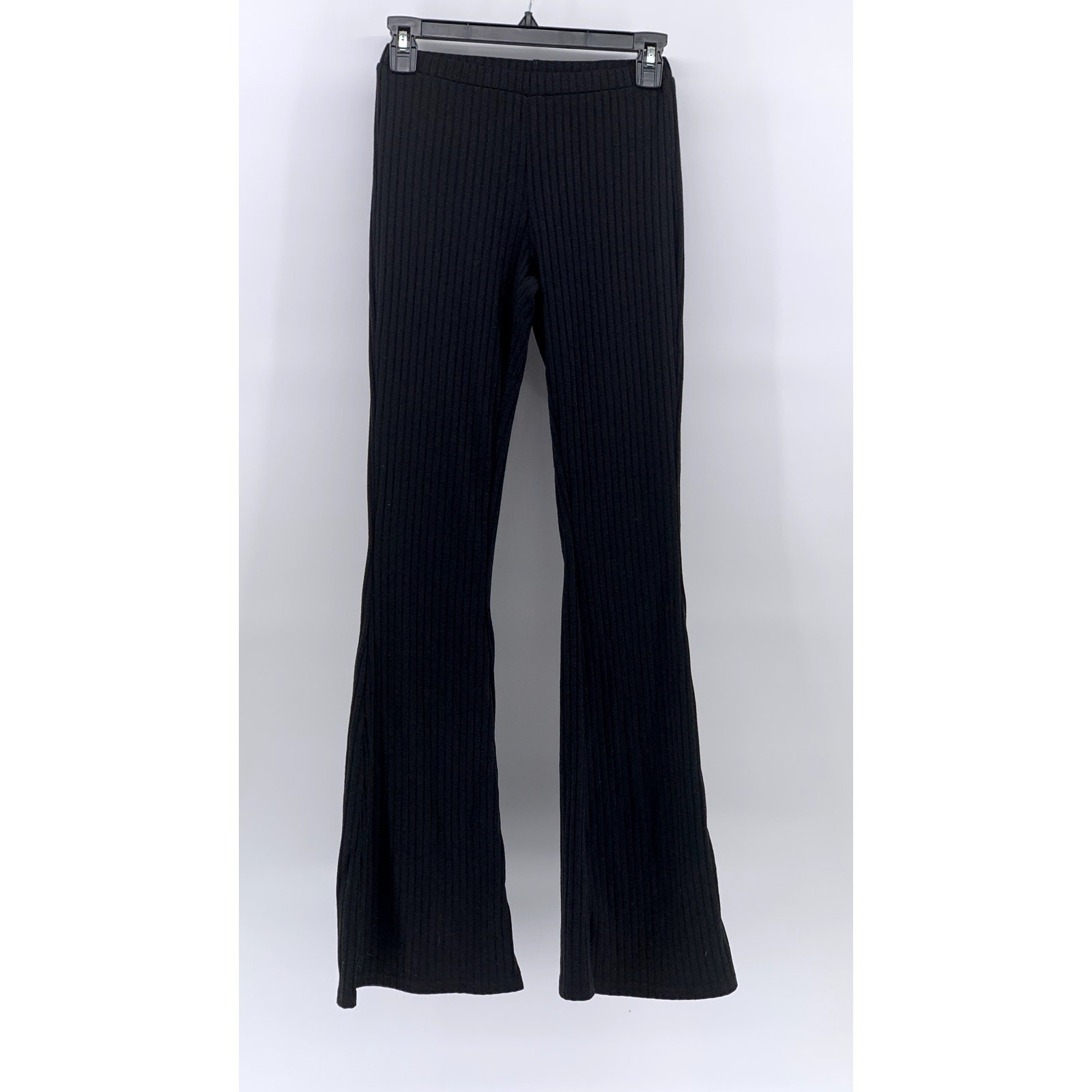 EDIKTED Women's Black Ribbed Wide-Leg Pull-On Pants SZ
