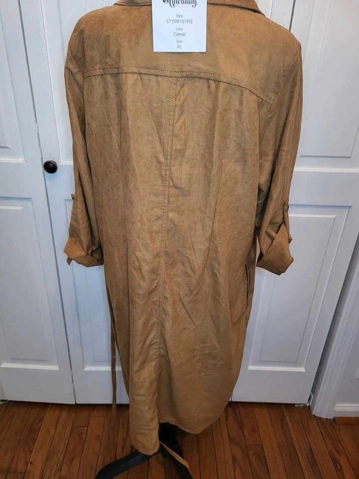 NUEVO CON ETIQUETAS Vestido Camisa de Gamuza Sintética Tostado XL Bolsillos Manga Pestaña Otoño Otoño Iglesia Foto 2 de 4