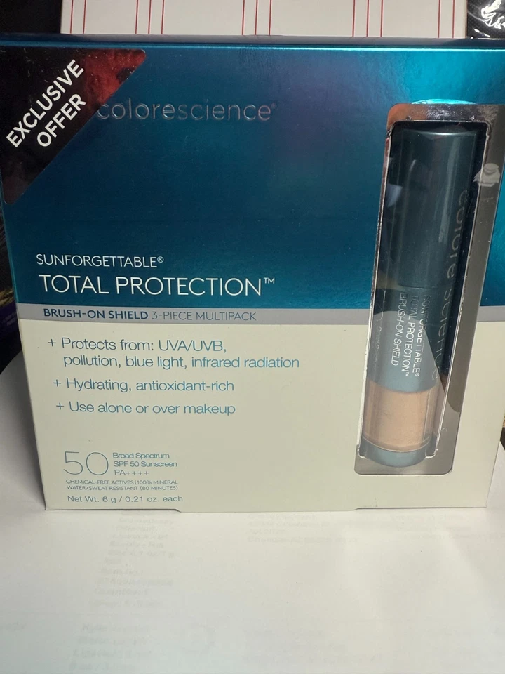 Colorescience SUNFORGETTABLE Brush-On Shield SPF 50 - Tan - 3 PACK x 0.21 oz NIB - Image 3 of 4