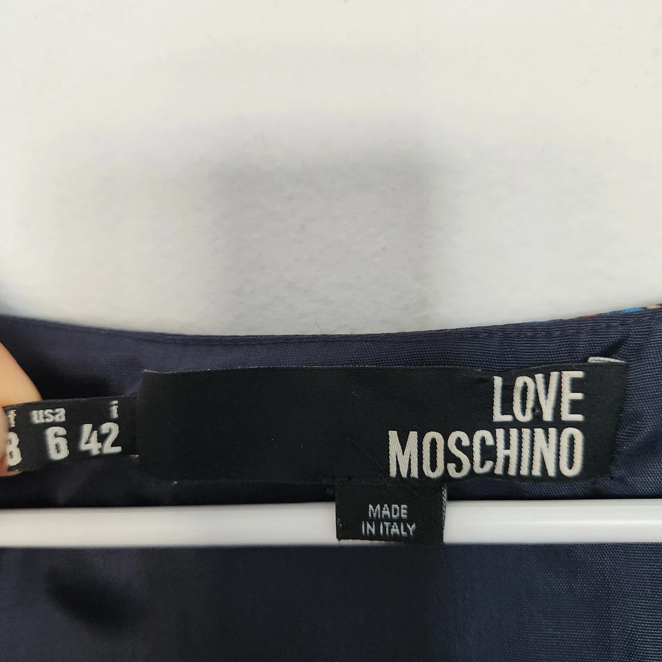 Mini Vestido Love Moschino Azul Marino Borla Estampado Cadena Lateral Pecado - Hecho en Italia Foto 4 de 4