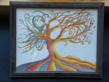 FRAMED Abstract Tree LANDSCAPE DRAWING Colorful WISCONSIN Artist ASHLEY MEGAL