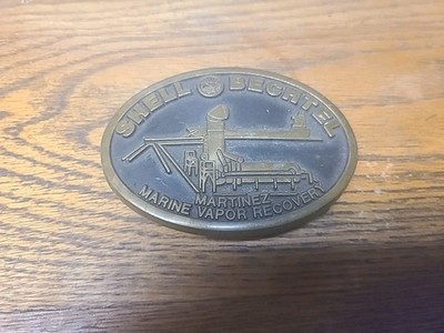Vintage Shell Bechtel Refinery Brass Belt Buckle Martinez Marine Vapor Recovery