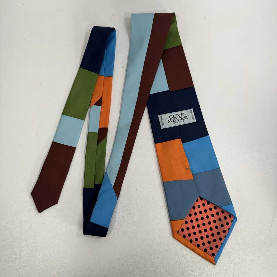 Corbata de seda vintage Gene Meyer multicolor colorblock hecha en Japón Foto 2 de 4