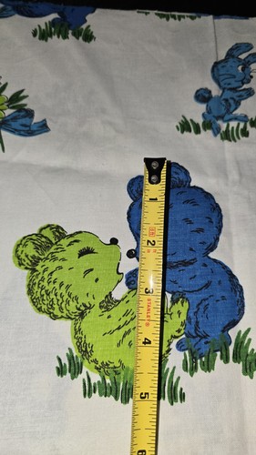 Vintage 70s Print Dog Bunny Cat Bear Novelty Kids Print Fabric Purple Green Blue - Picture 5 of 7