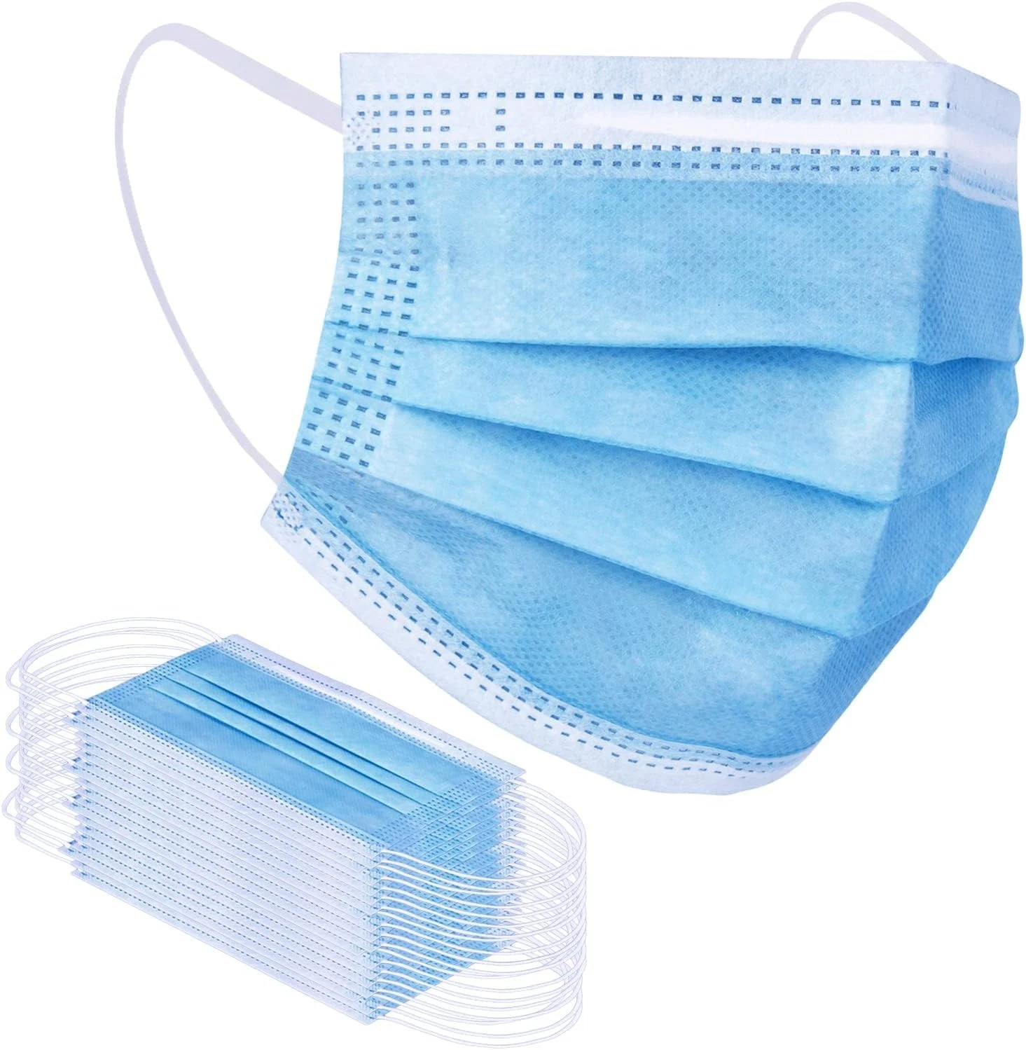 2000pcs (40 Boxes)Blue Disposable Face Mask 3-Ply Filter Breathable with Earloop