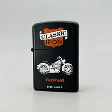 Classic Iron Blockhead Zippo Lighter Vintage 1991 AADLP No Fuel Flint Works Nice