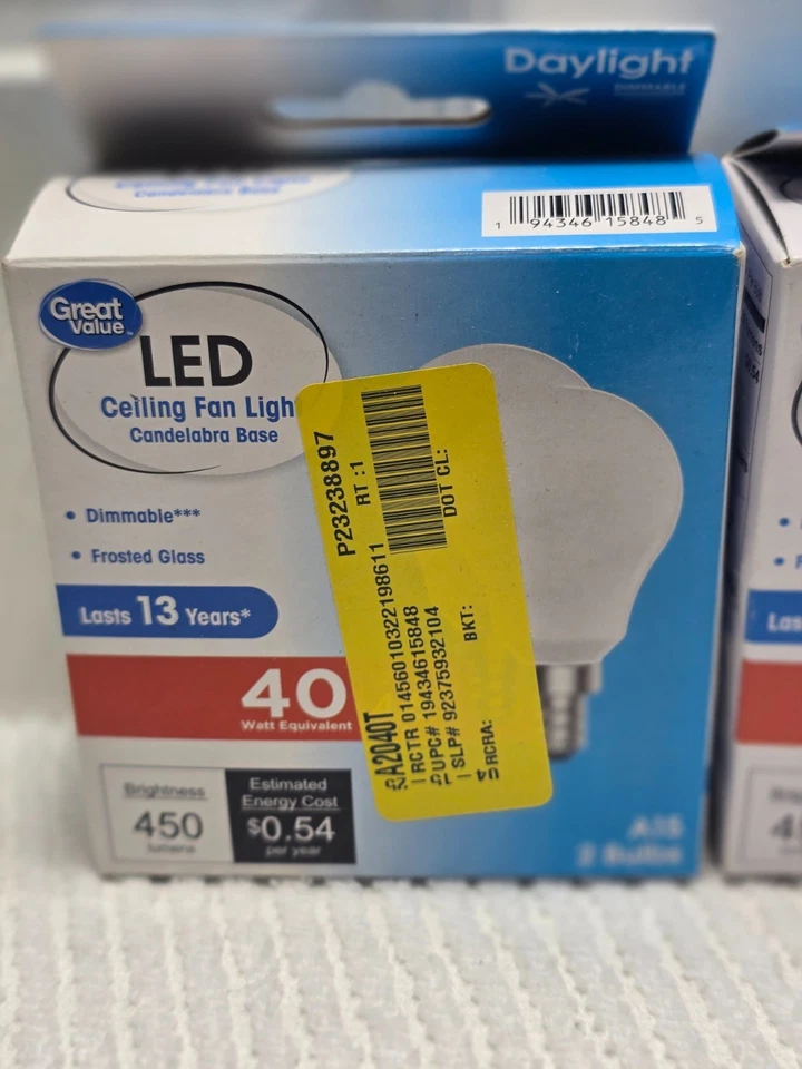 Great Value Dimmable LED Ceiling Fan Light 4.5W A15 Bulb Frosted Glass 2 Pack (R - Image 3 of 4