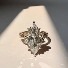 5 CT Marquise Moissanite Cluster Thick Band Engraved Ring | Marquise Side Stones