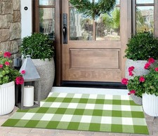 2'x4.3' Green and White Checked Outdoor Rug Buffalo Plaid Cotton Washable